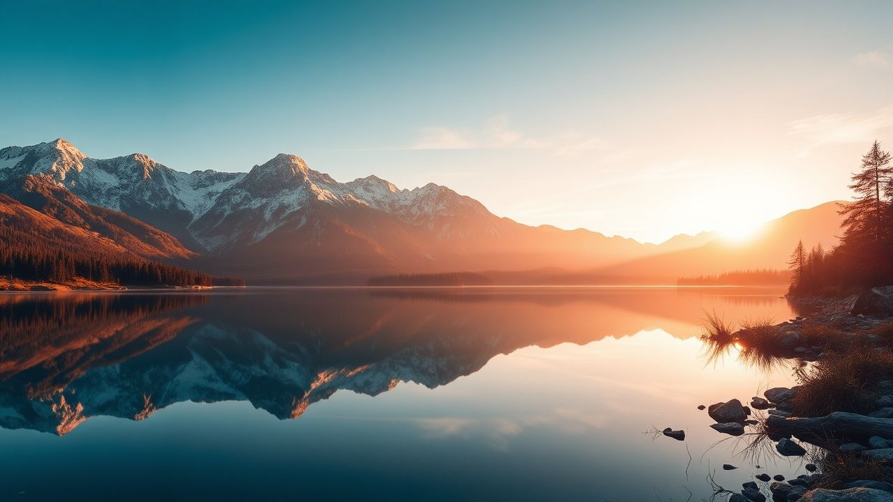 Majestic Lake Mirror Mountains Reflections