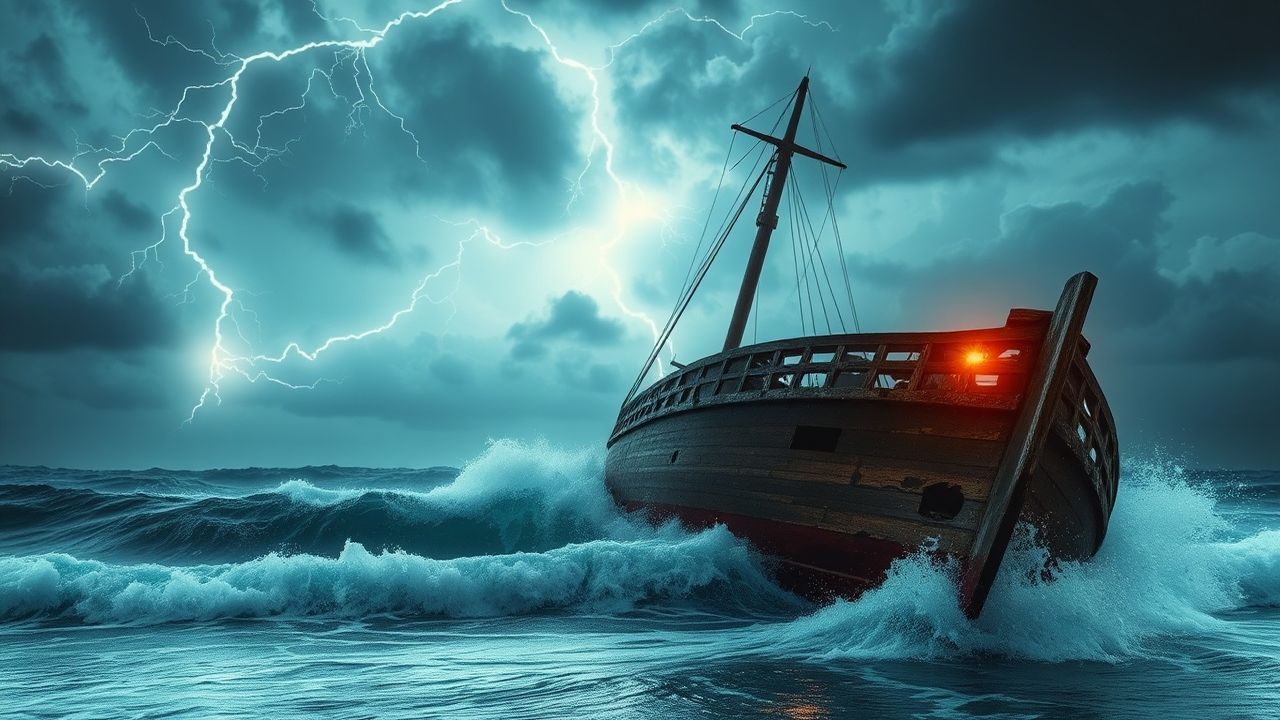 Eerie Shipwreck Stormy Seas Drama