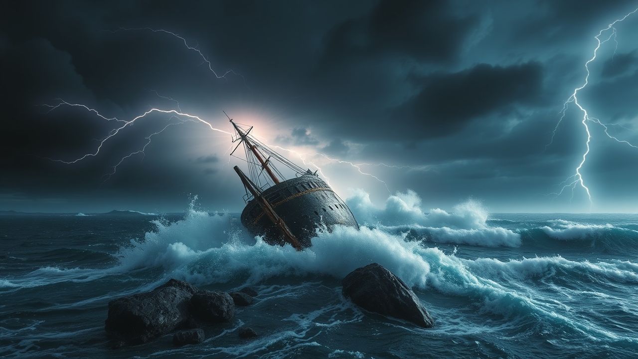 Sinister Shipwreck Stormy Seas Drama