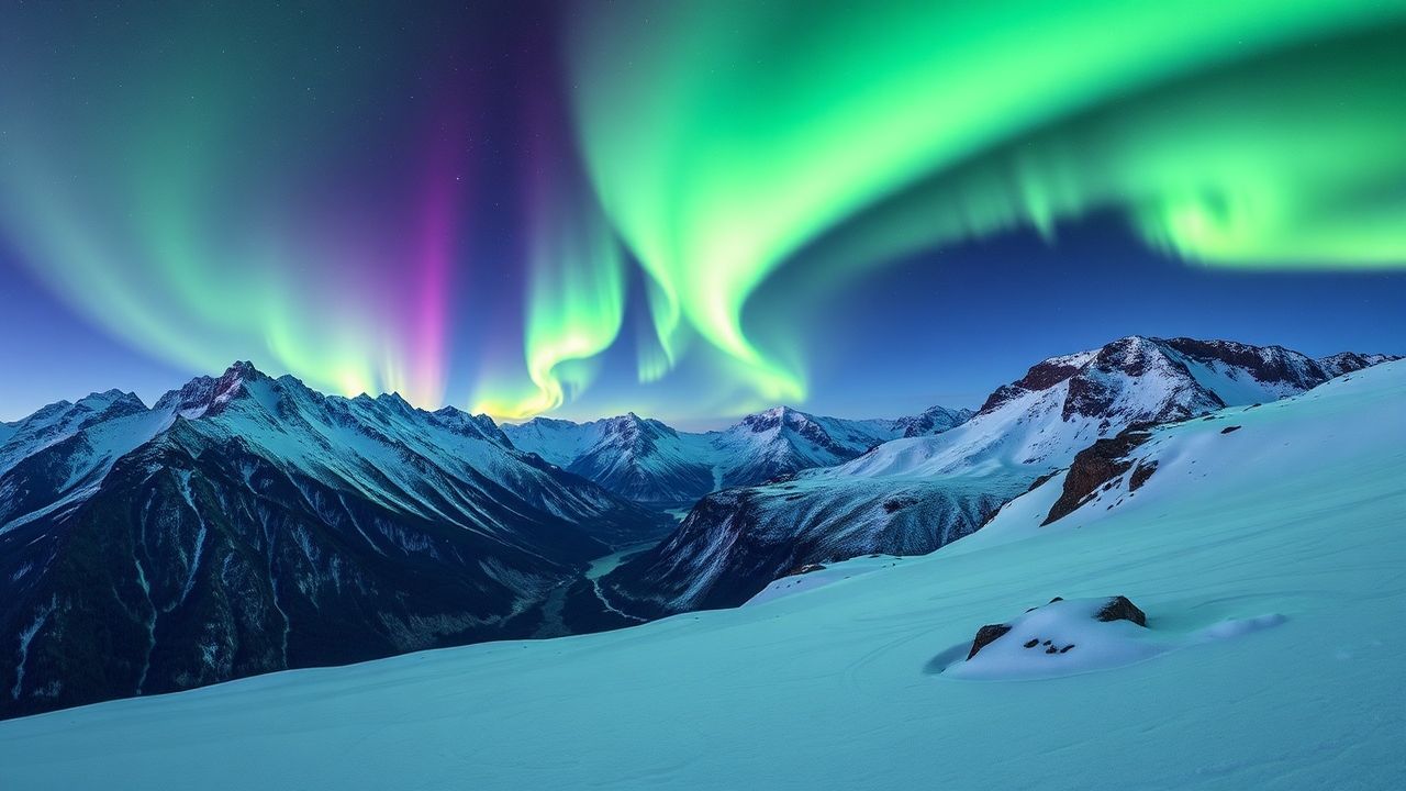 Verdant Arctic Northern Lights in Winter