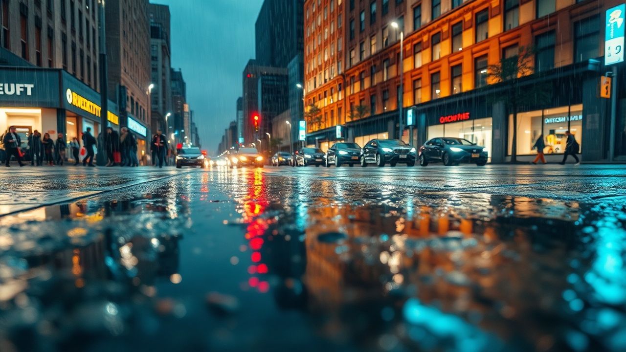 Vibrant Street Reflections Lights in the Rain