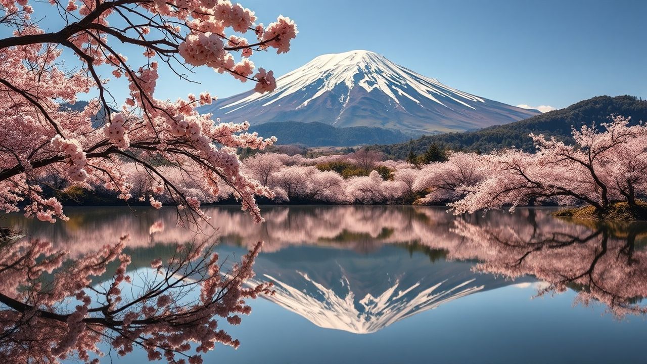 Tranquil Mt. Fuji Cherry Blossoms in Spring