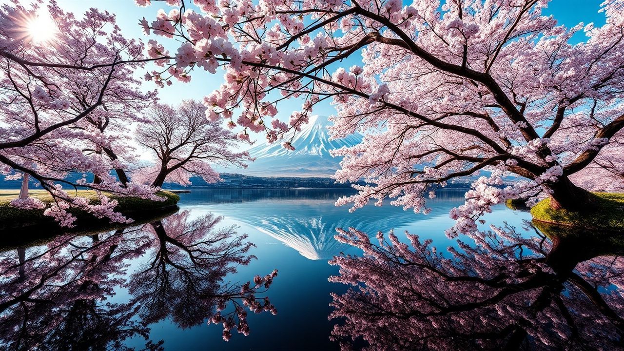 Lush Mt. Fuji Cherry Blossoms in Spring
