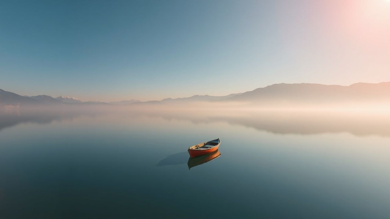 Serene Single Boat Calm Reflections