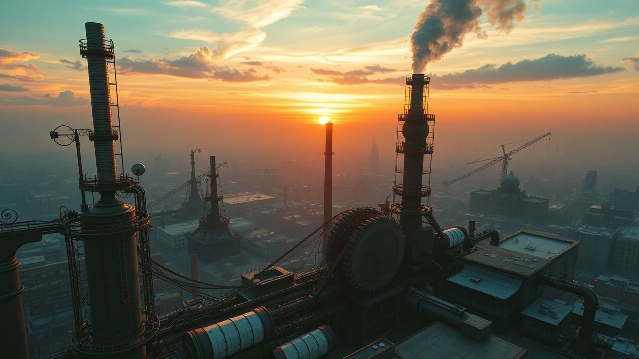 Victorian Steampunk City Brass at Sunset