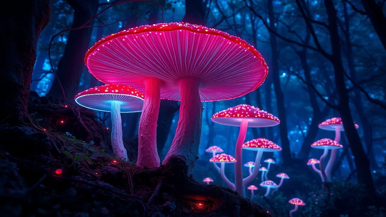 Fabled Bioluminescent Mushroom Forest Glow