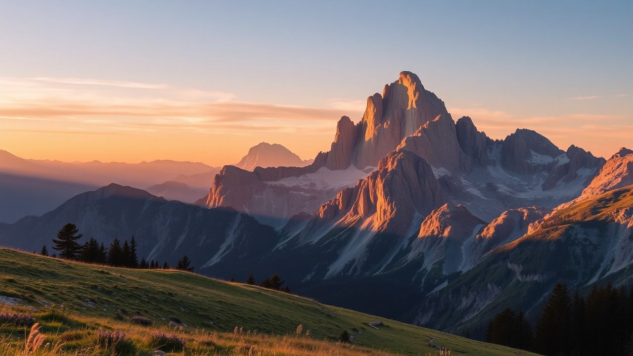Serene Dolomites Peaks Alpine in Golden Light