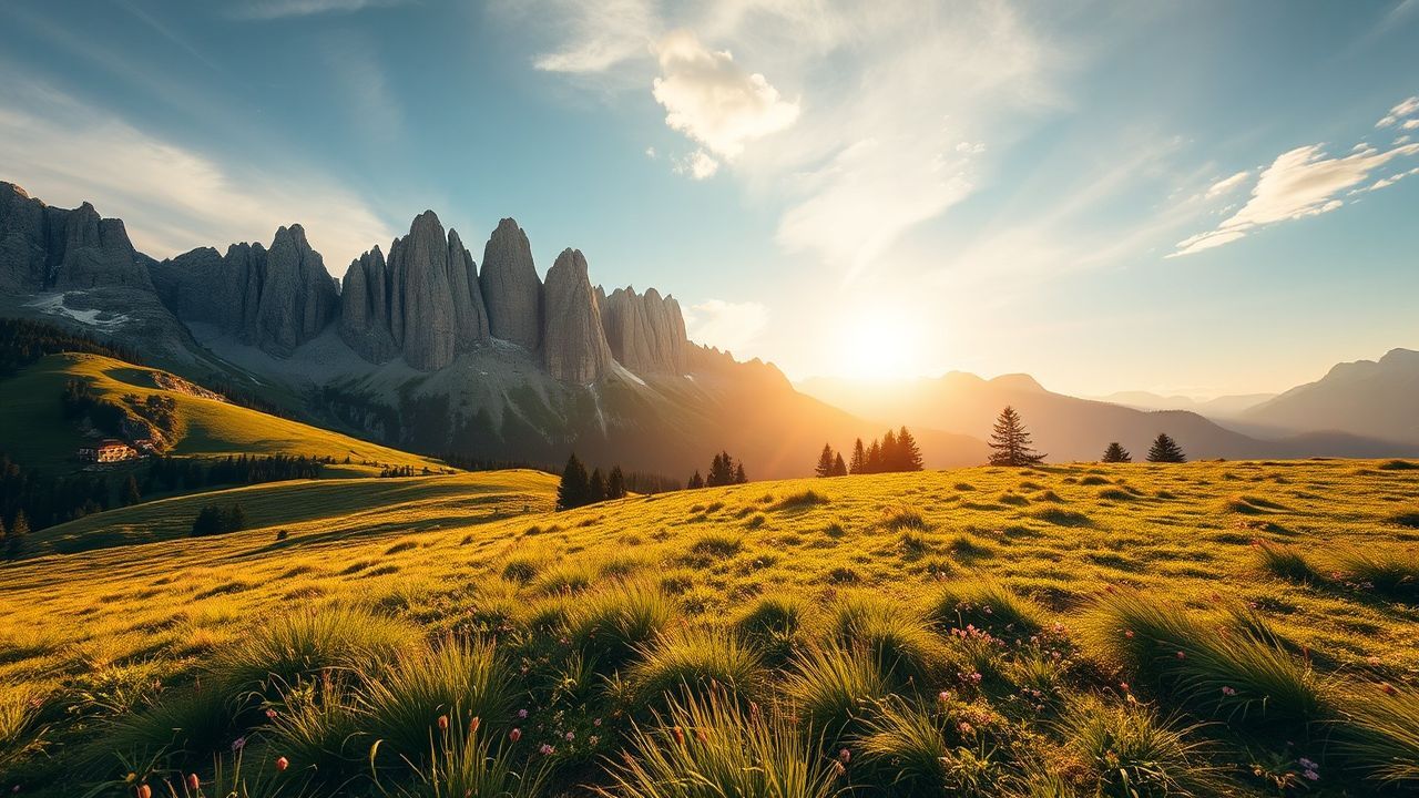 Stunning Dolomites Peaks Alpine in Golden Light