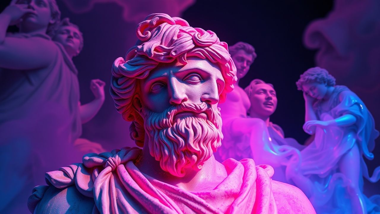 Neon Greek Statue Glitch