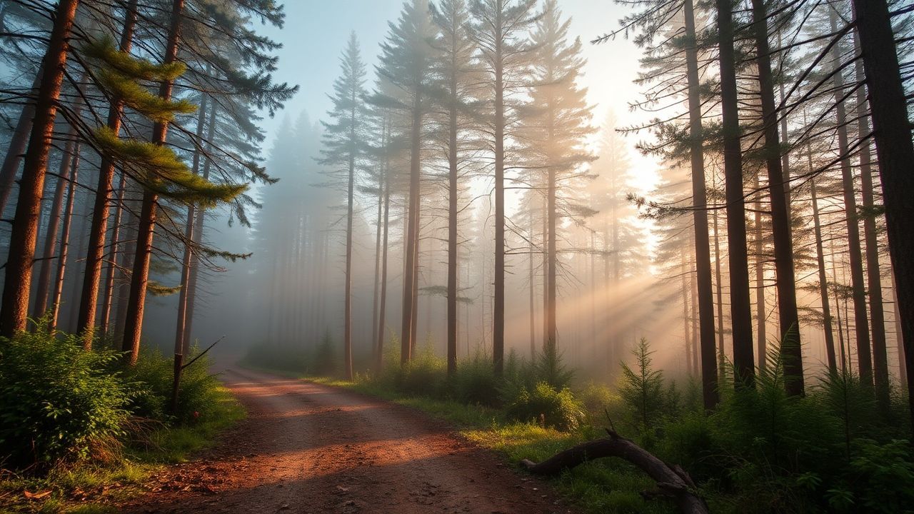 Tranquil Foggy Pine Forest