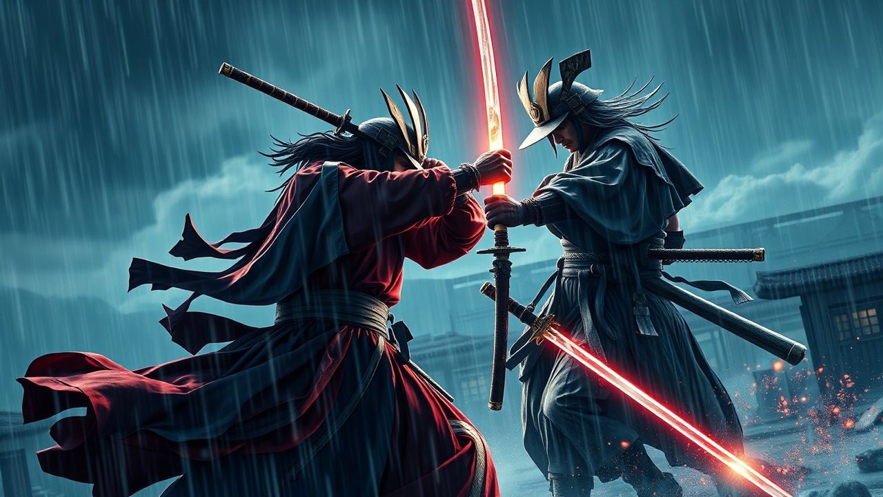 Ominous Samurai Duel Dark in the Rain