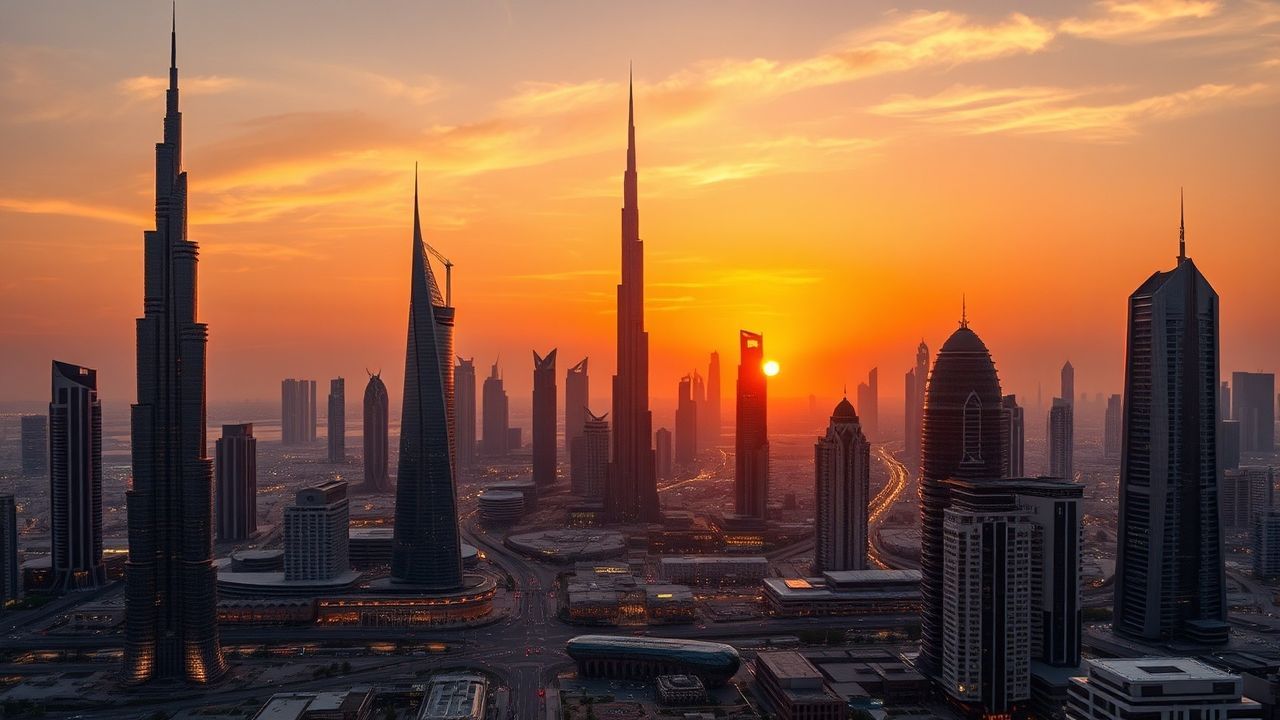 Magnificent Dubai Futuristic Towers at Sunset