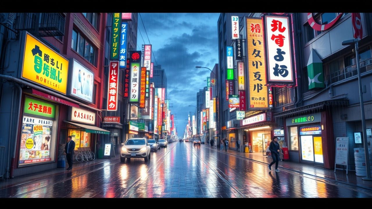 Magnificent Tokyo Street Signs in the Rain