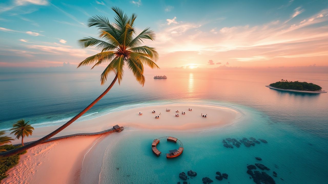 Lush Tropical Island Beach from Above