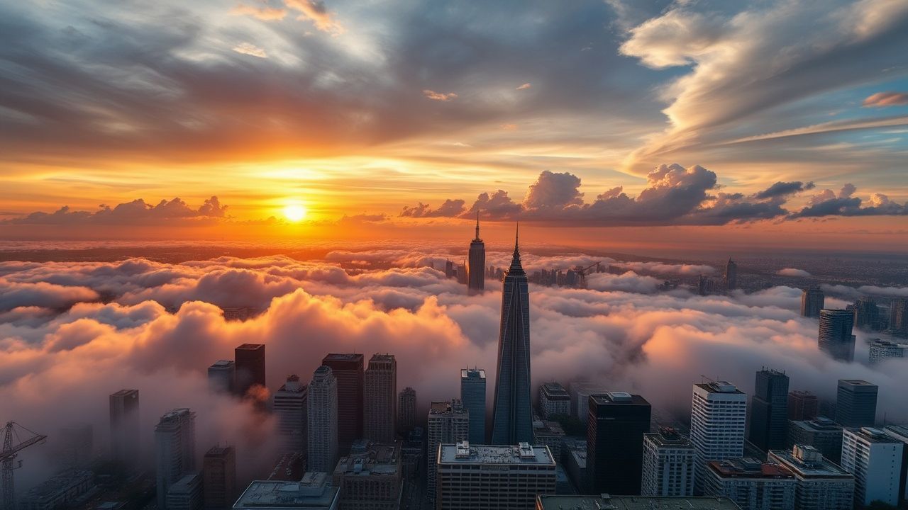 Metropolitan Rooftop Skyline Clouds Panorama