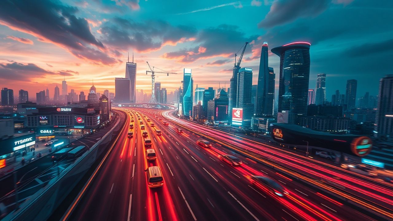 Verdant Flying Cars Traffic Neon Dreams