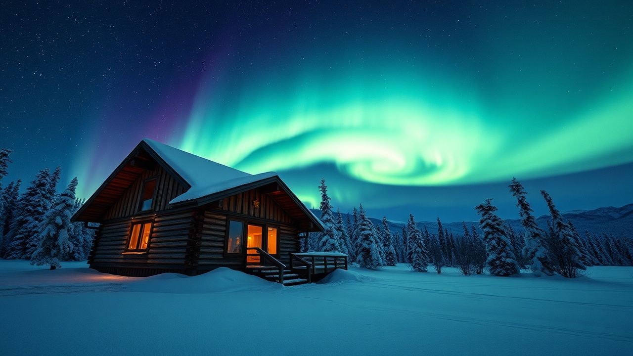 Tranquil Northern Lights Cabin in Winter