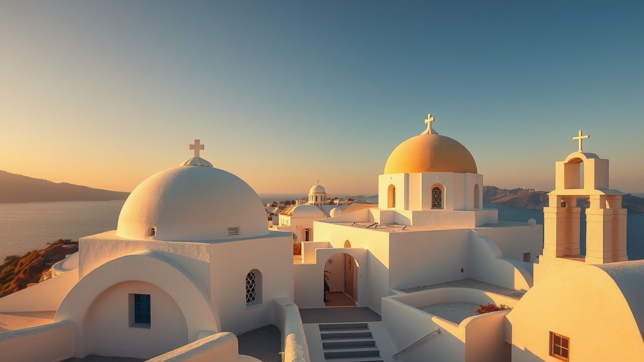 Charming Santorini Domes White at Sunset