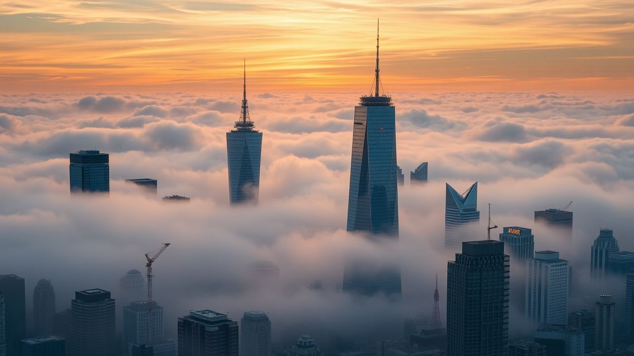 Mesmerizing City Skyscrapers Emerging in the Mist