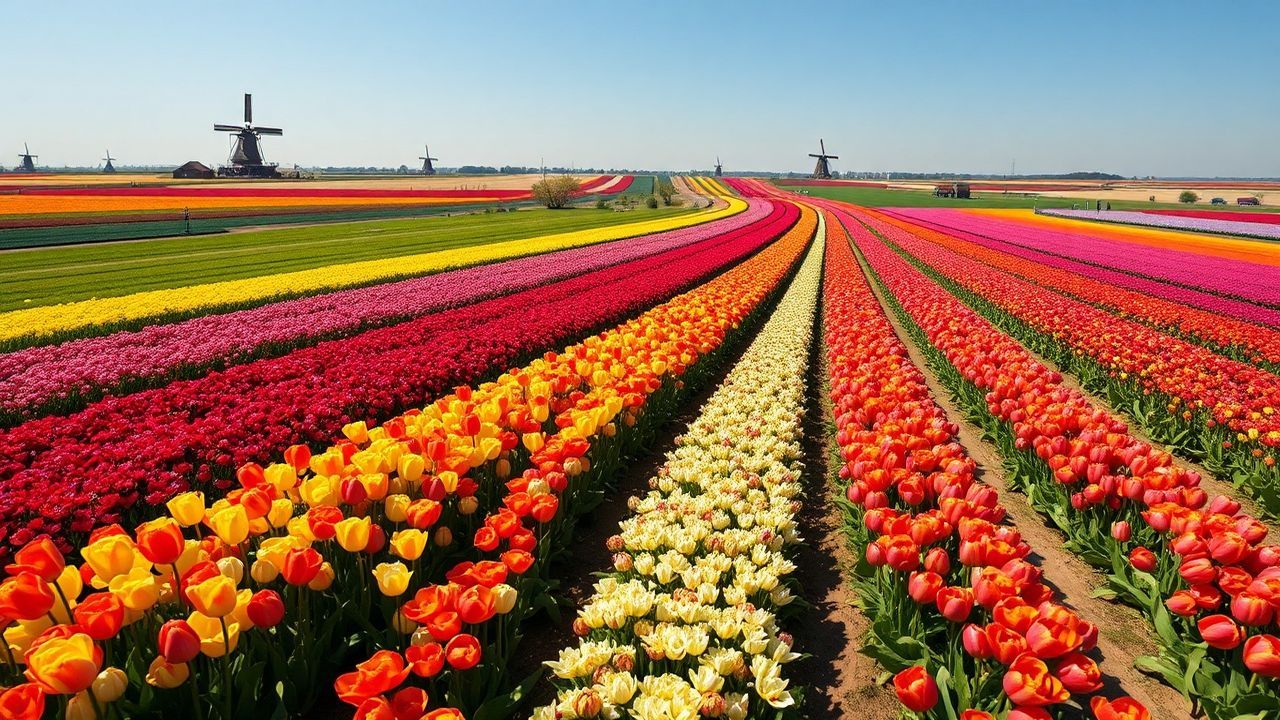 Infinite Tulip Fields Netherlands from Above