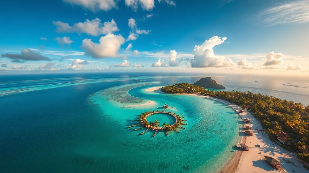 Pristine Tropical Island Beach from Above
