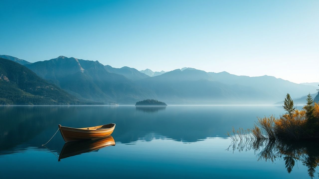 Luminous Single Boat Calm Reflections