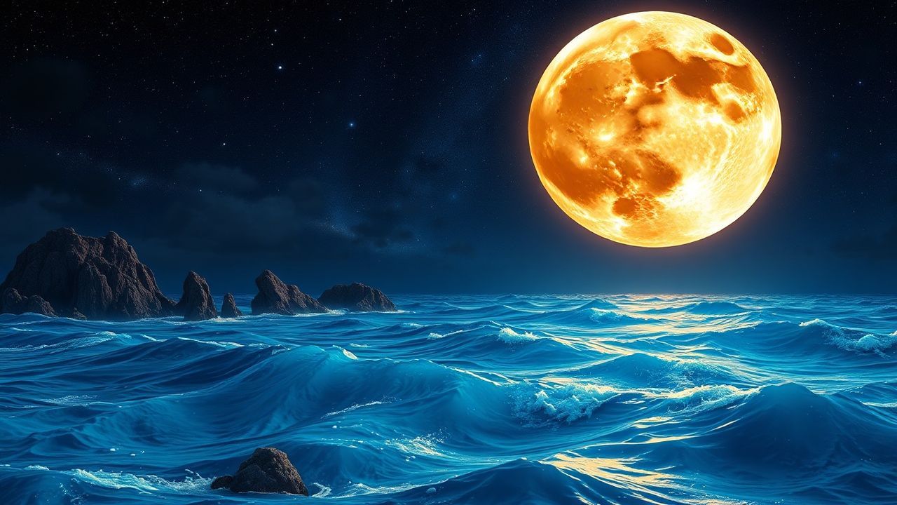 Surreal Giant Moon Touching by Night