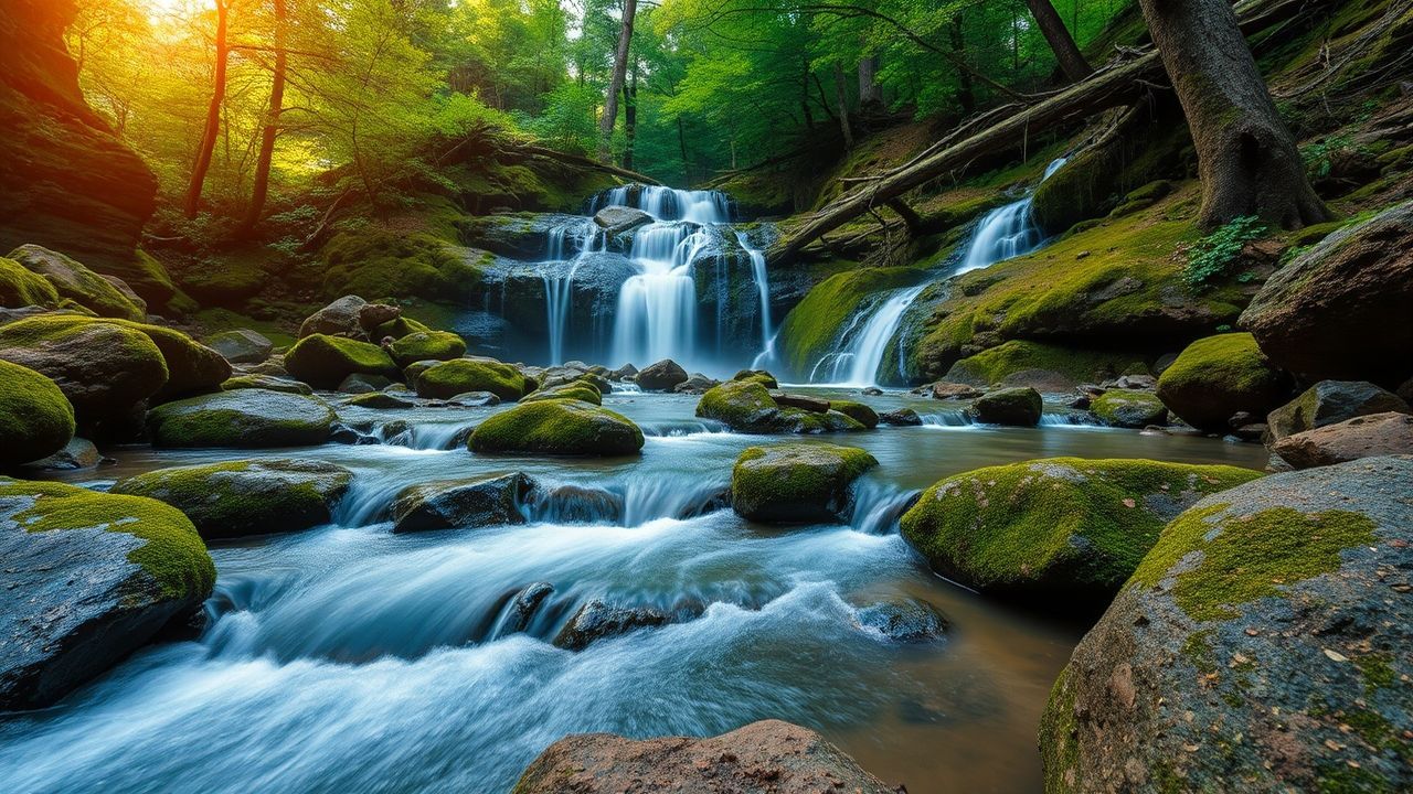 Exquisite Forest Stream Mossy Serenity