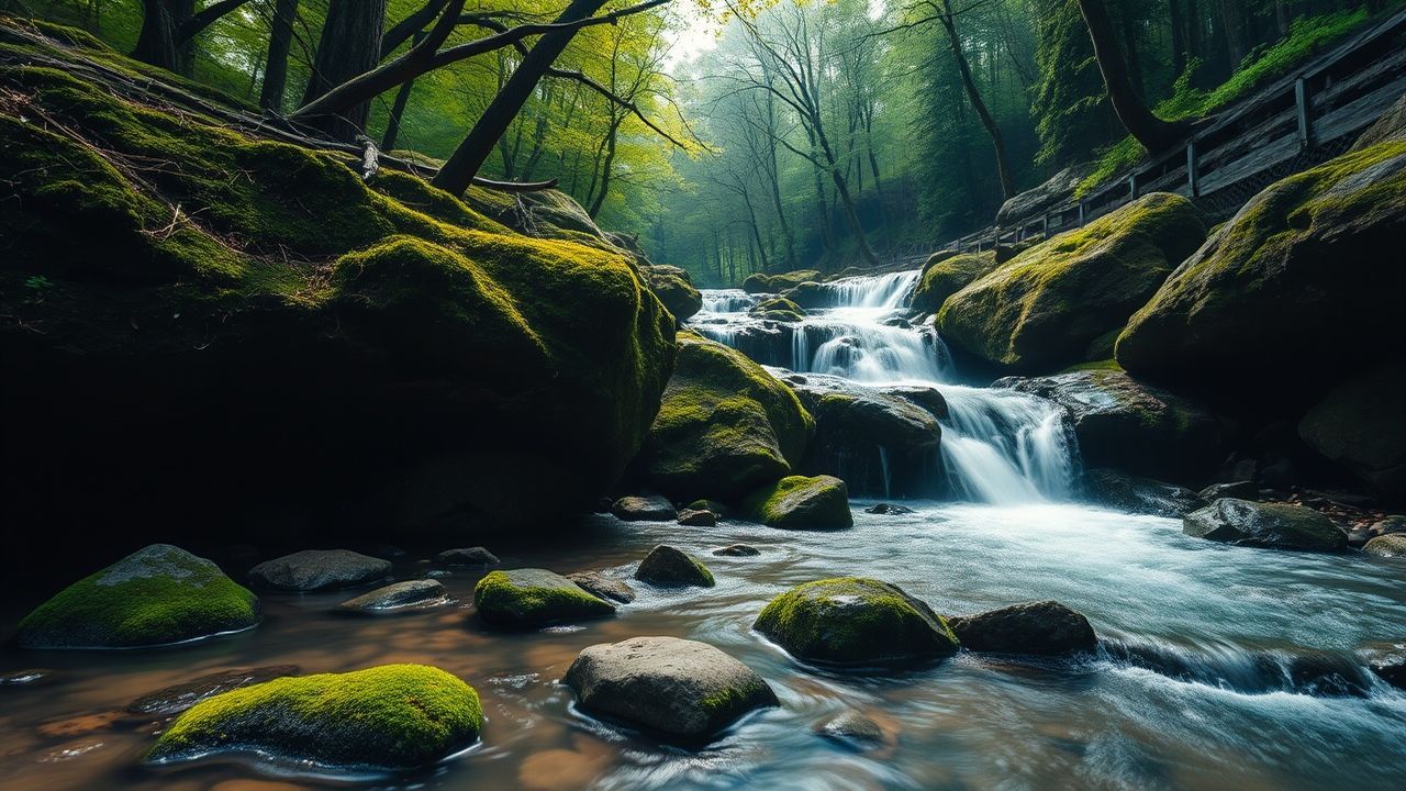 Tranquil Forest Stream Mossy Serenity