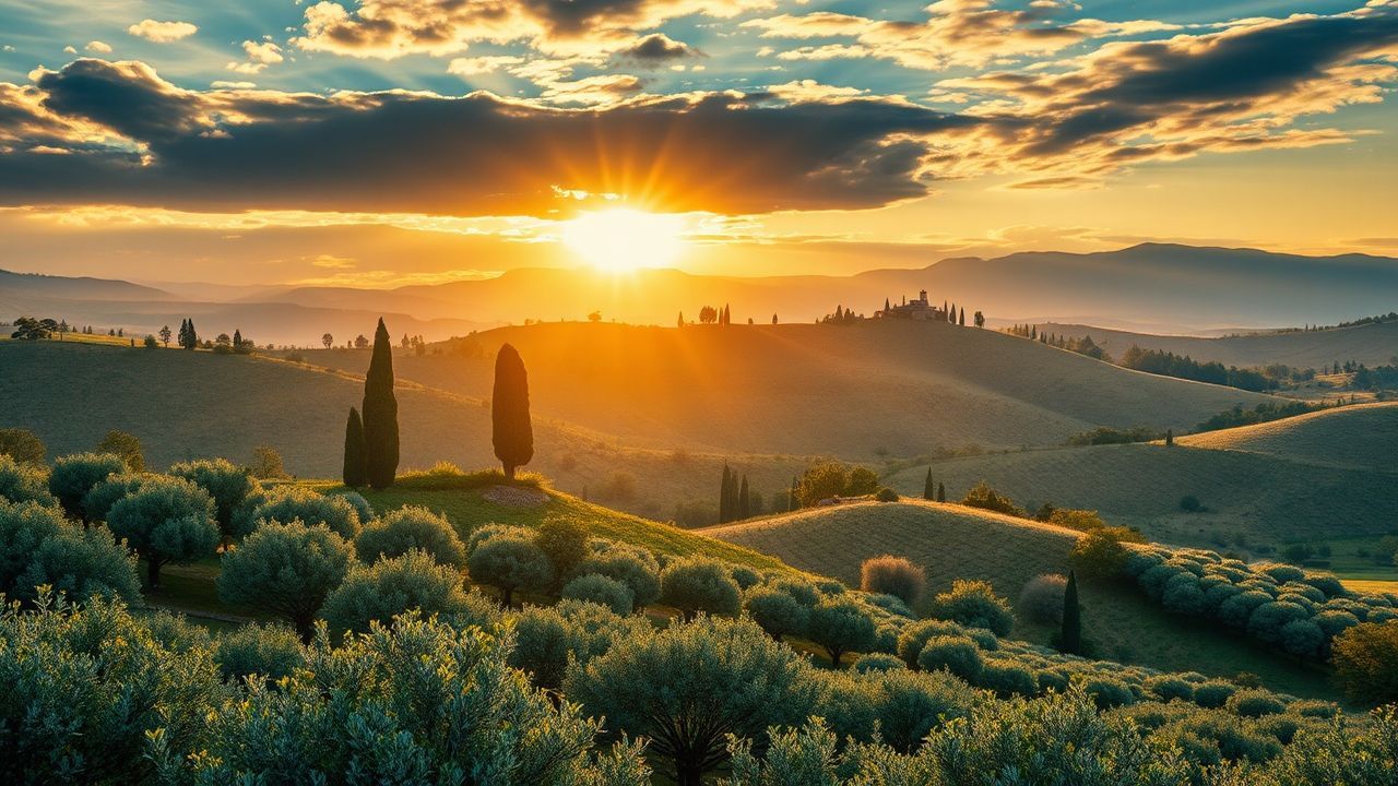 Lush Tuscany Olive Grove in Golden Light
