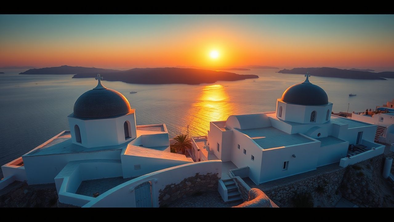 Lustrous Santorini Domes White at Sunset
