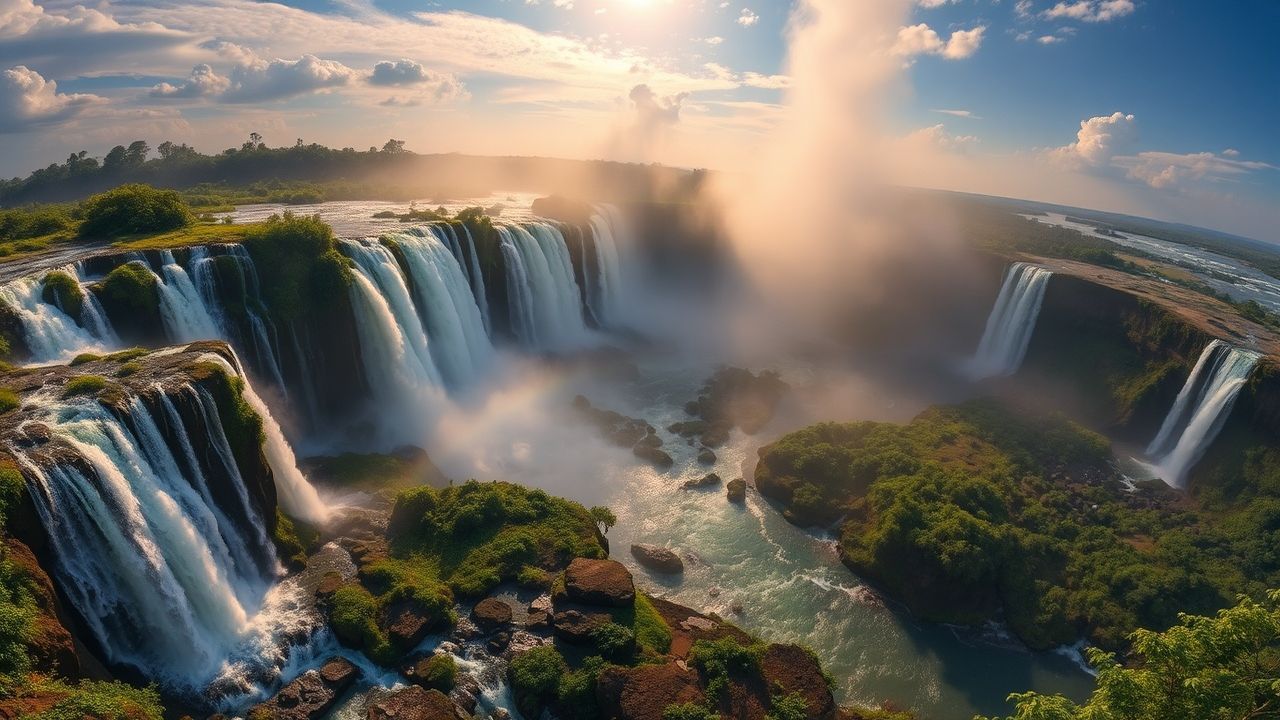 Towering Iguazu Falls Hundreds Panorama