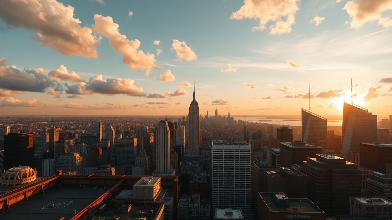 Tranquil Rooftop Skyline Clouds Panorama