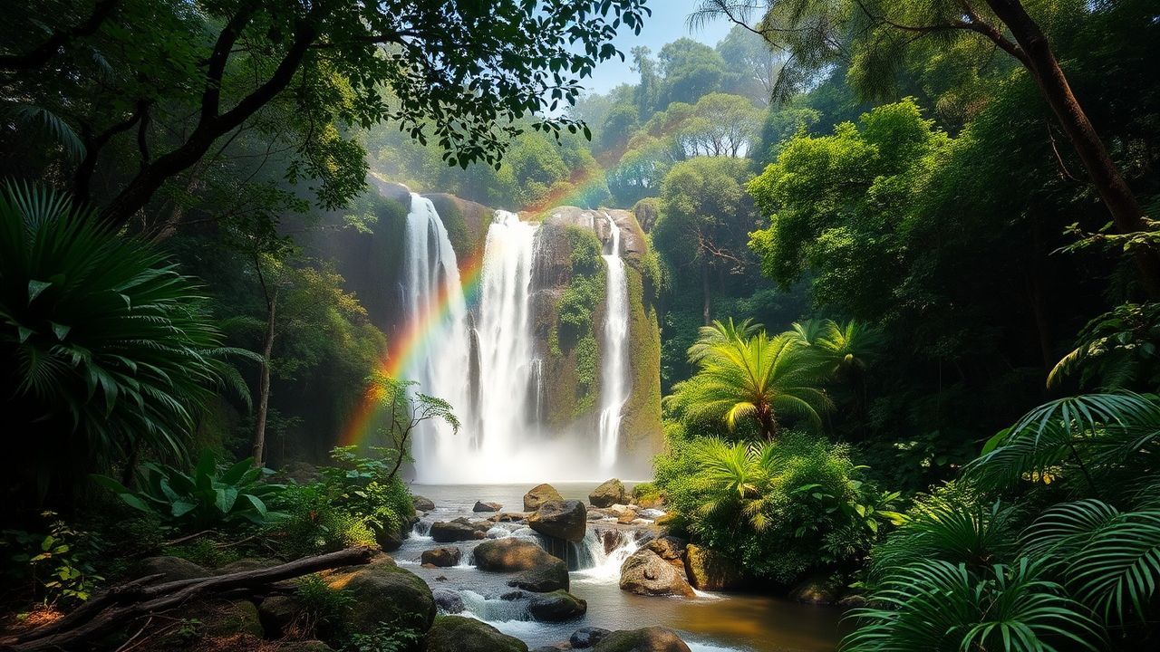 Cosmic Jungle Waterfall Hidden in the Mist