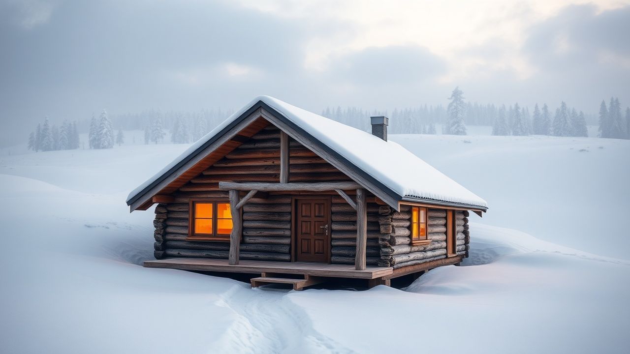 Vivid Nordic Cabin Isolation in Winter