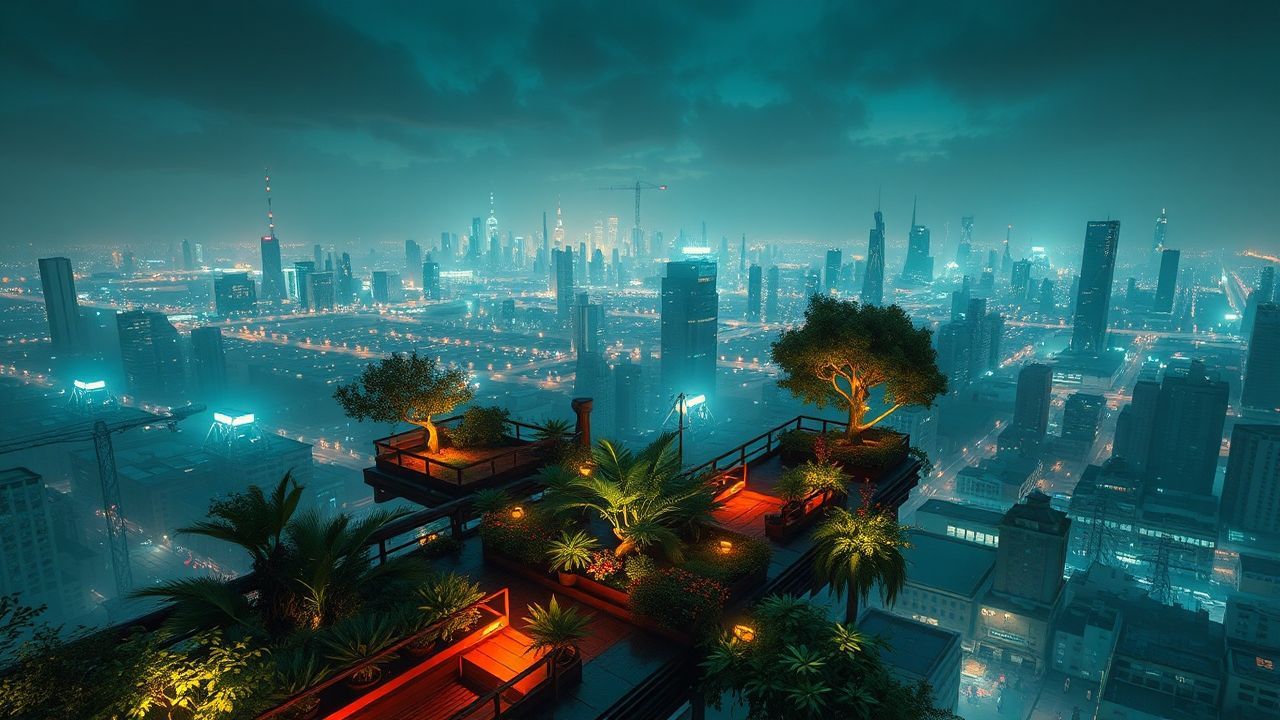 Fierce Rooftop Garden Oasis by Night