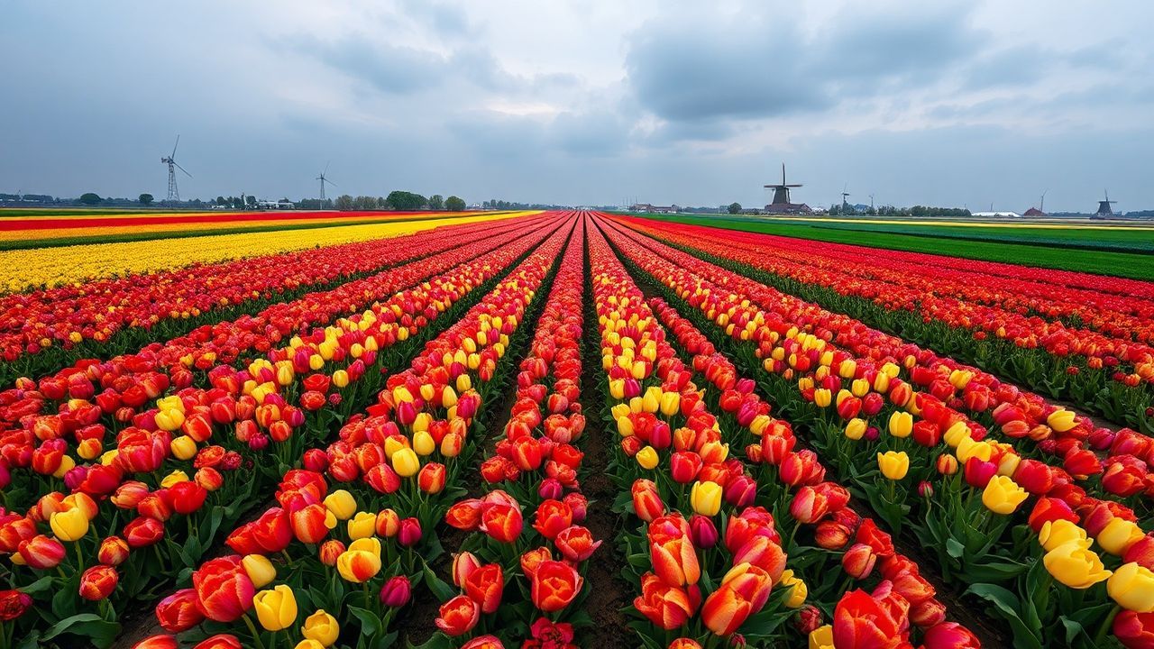 Majestic Tulip Fields Netherlands from Above