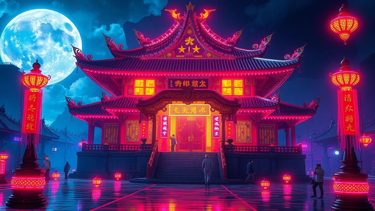Luminous Temple Shrine Traditional Neon Dreams
