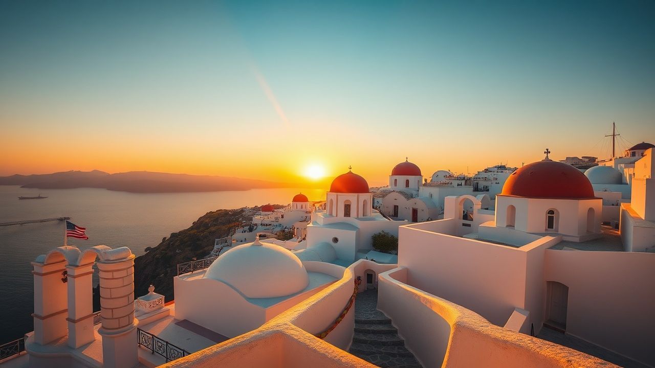 Lush Santorini Domes White at Sunset