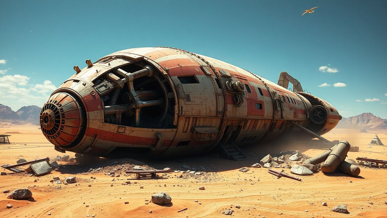 Futuristic Crashed Alien Ship Ruins