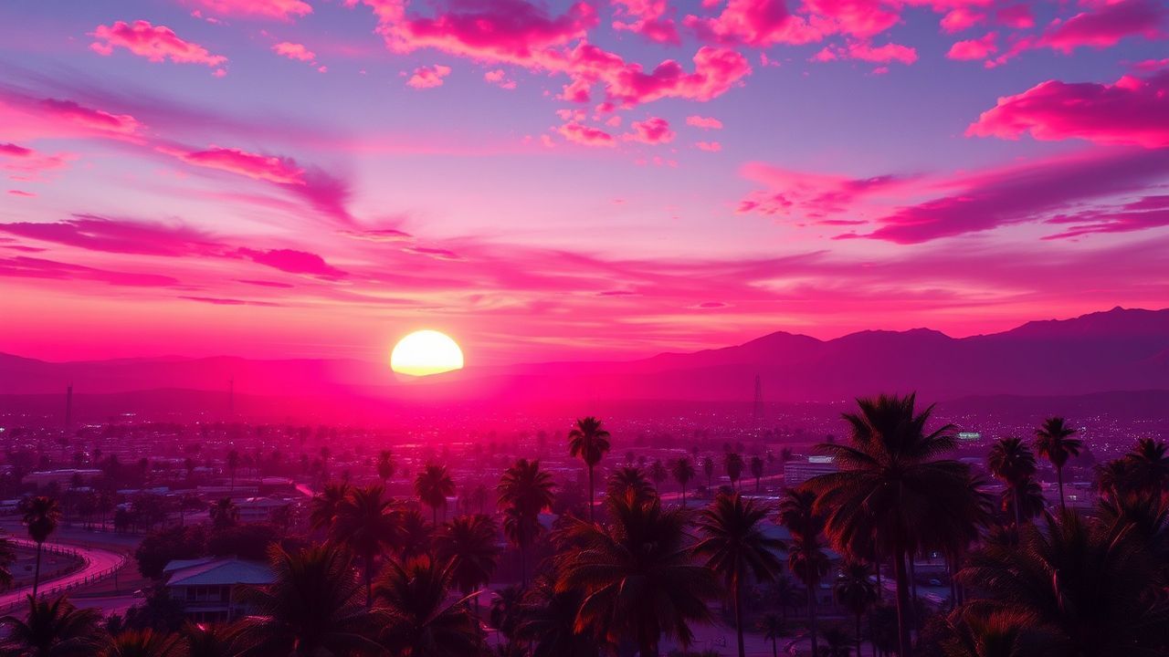 Timeless Synthwave Grid Mountains at Sunset