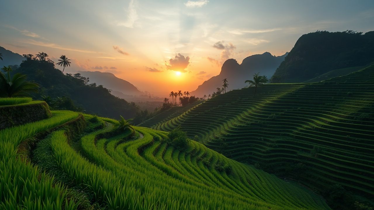 Vibrant Bali Rice Terraces Reflections