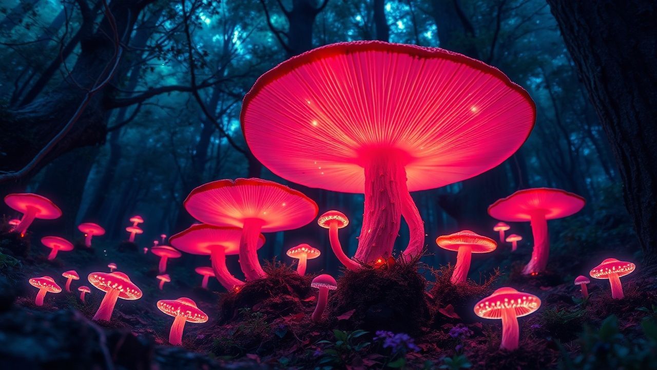 Ethereal Bioluminescent Mushroom Forest Glow