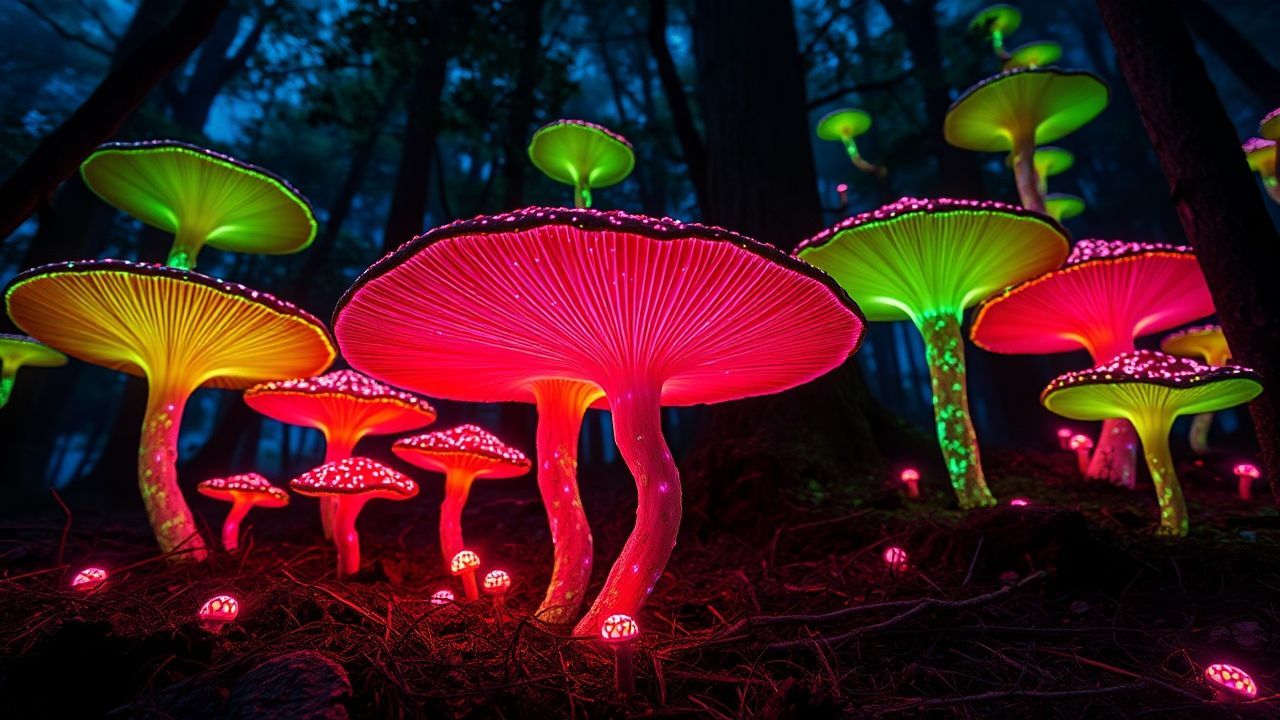 Immense Bioluminescent Mushroom Forest Glow