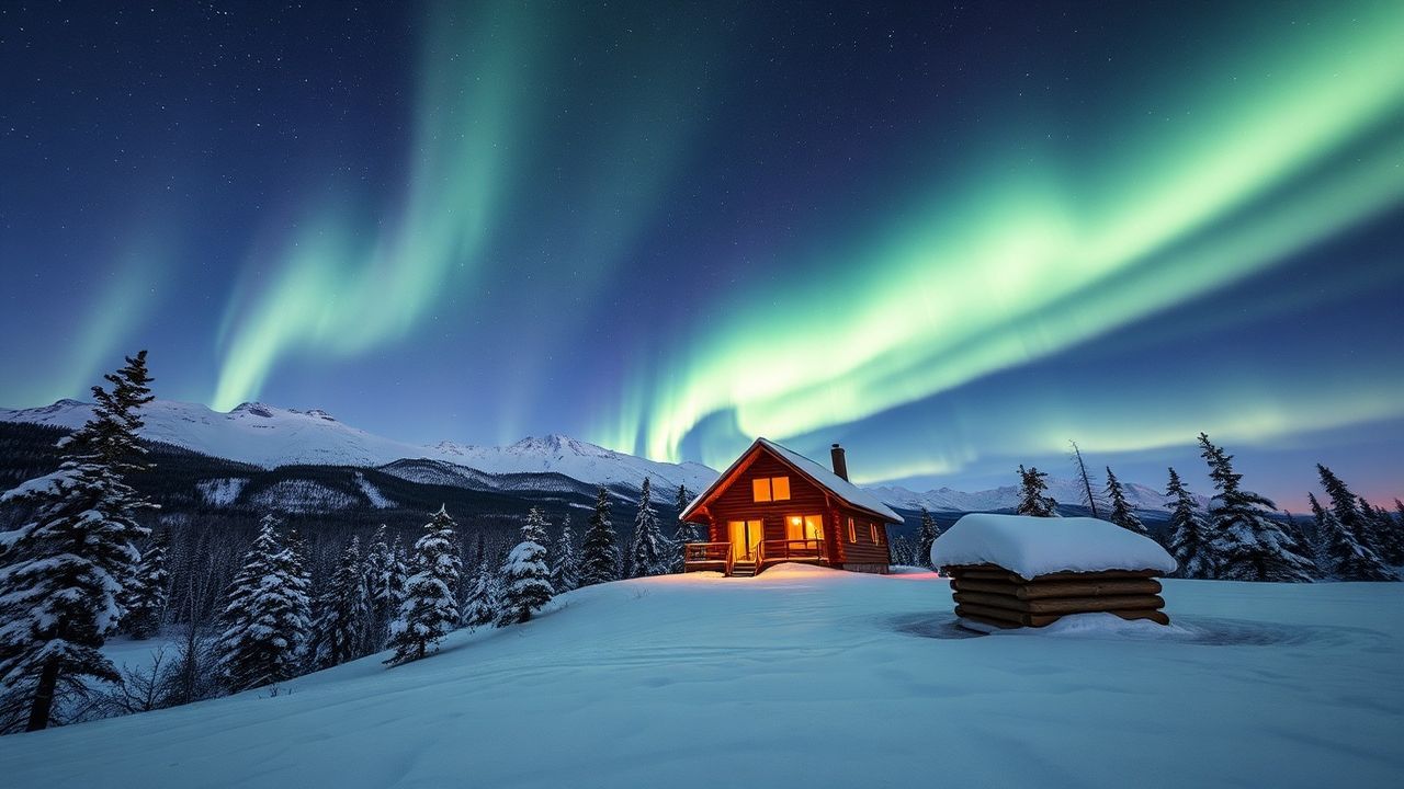 Verdant Northern Lights Cabin in Winter