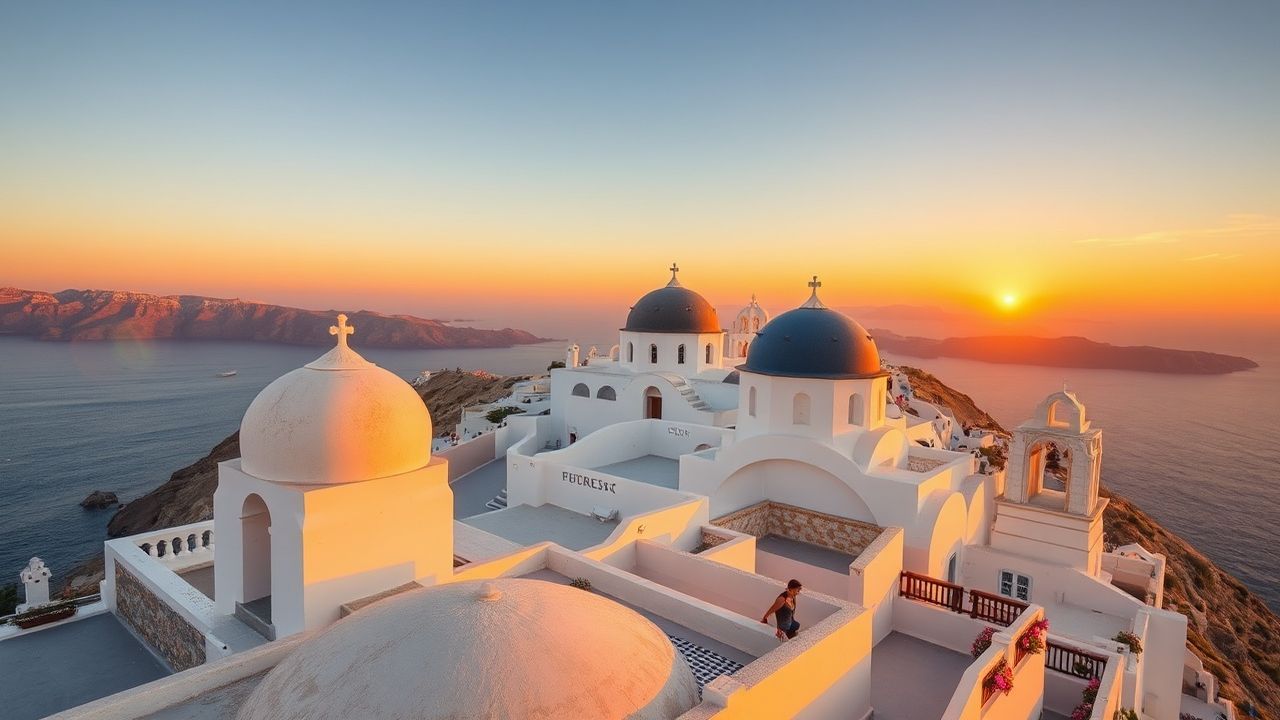Luminous Santorini Domes White at Sunset