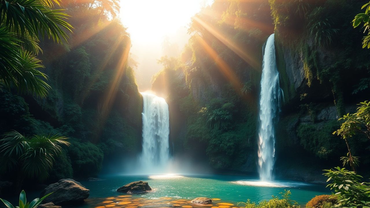 Lush Jungle Waterfall Hidden in the Mist