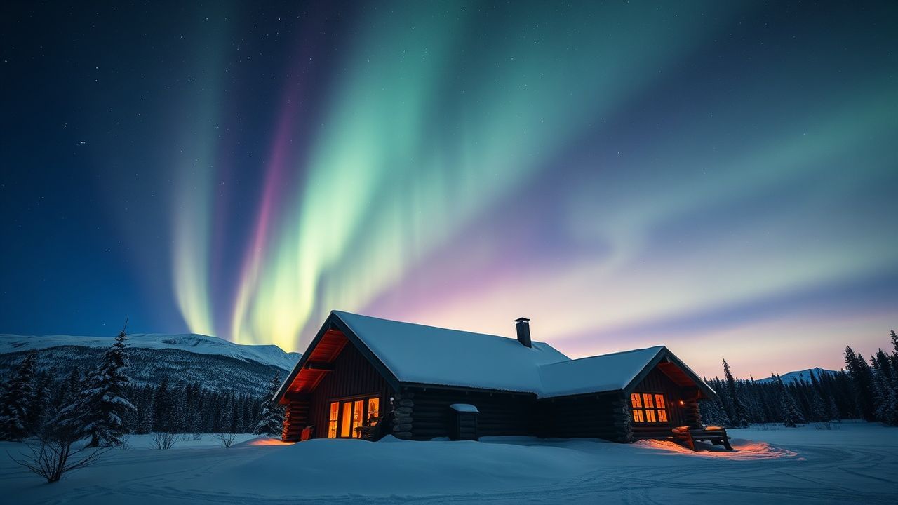 Stellar Northern Lights Cabin in Winter