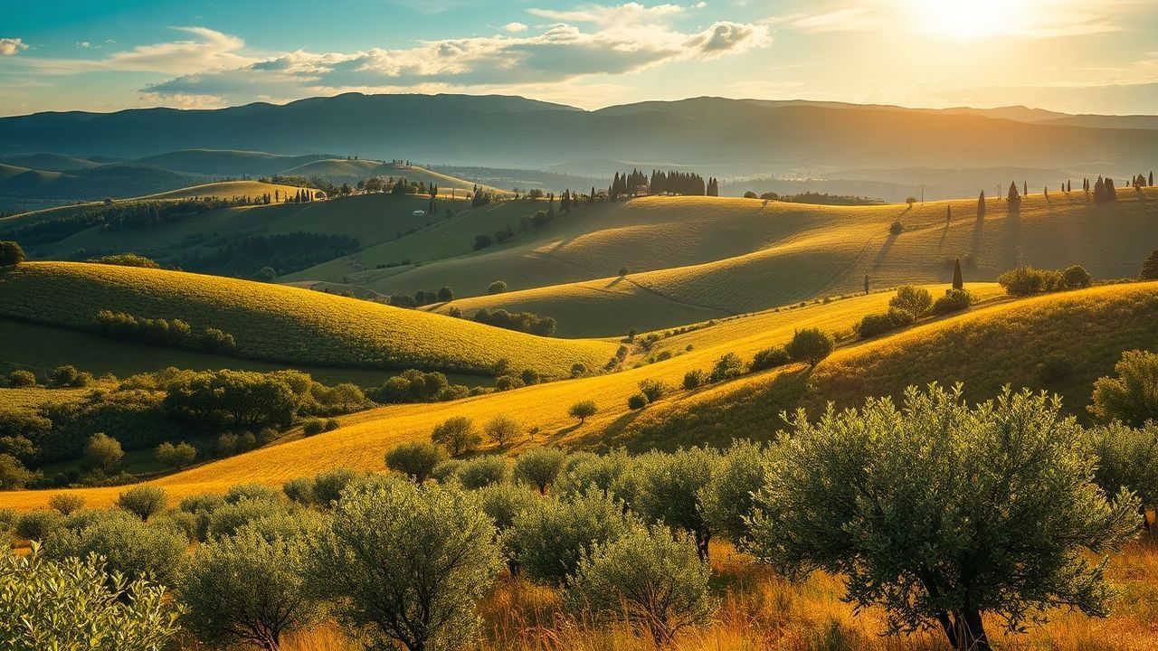 Pristine Tuscany Olive Grove in Golden Light