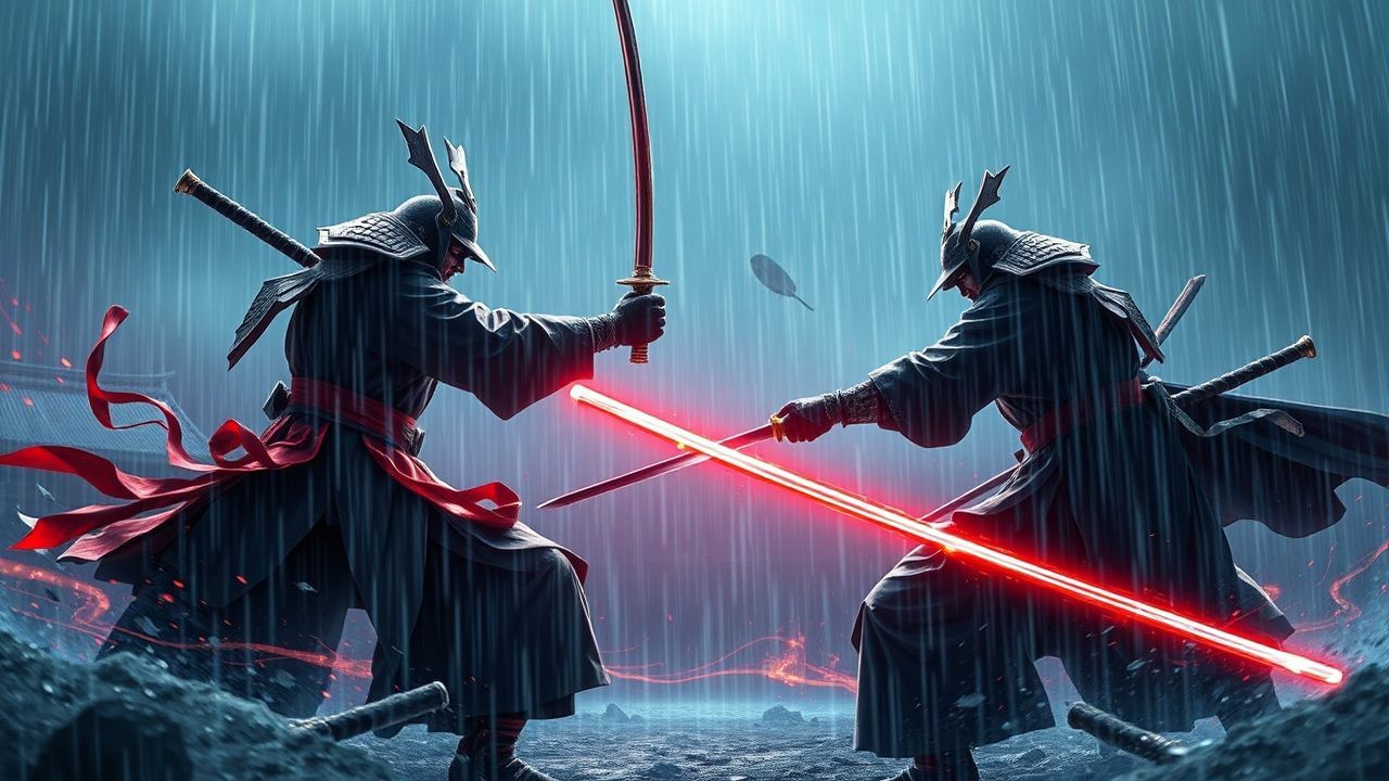 Sinister Samurai Duel Dark in the Rain